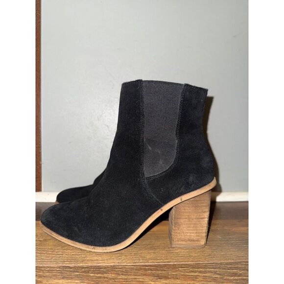 Mango Black Suede Block Heel Ankle Boots Booties Size 6.5 37 - Picture 3 of 13
